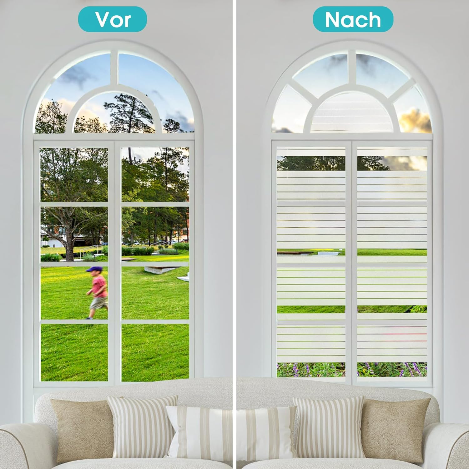 (45x200cm) Matte Deko Fensterfolie Statische Sichtschutz Folie Blickdicht (Anti-UV) - Feines Streifenmuster