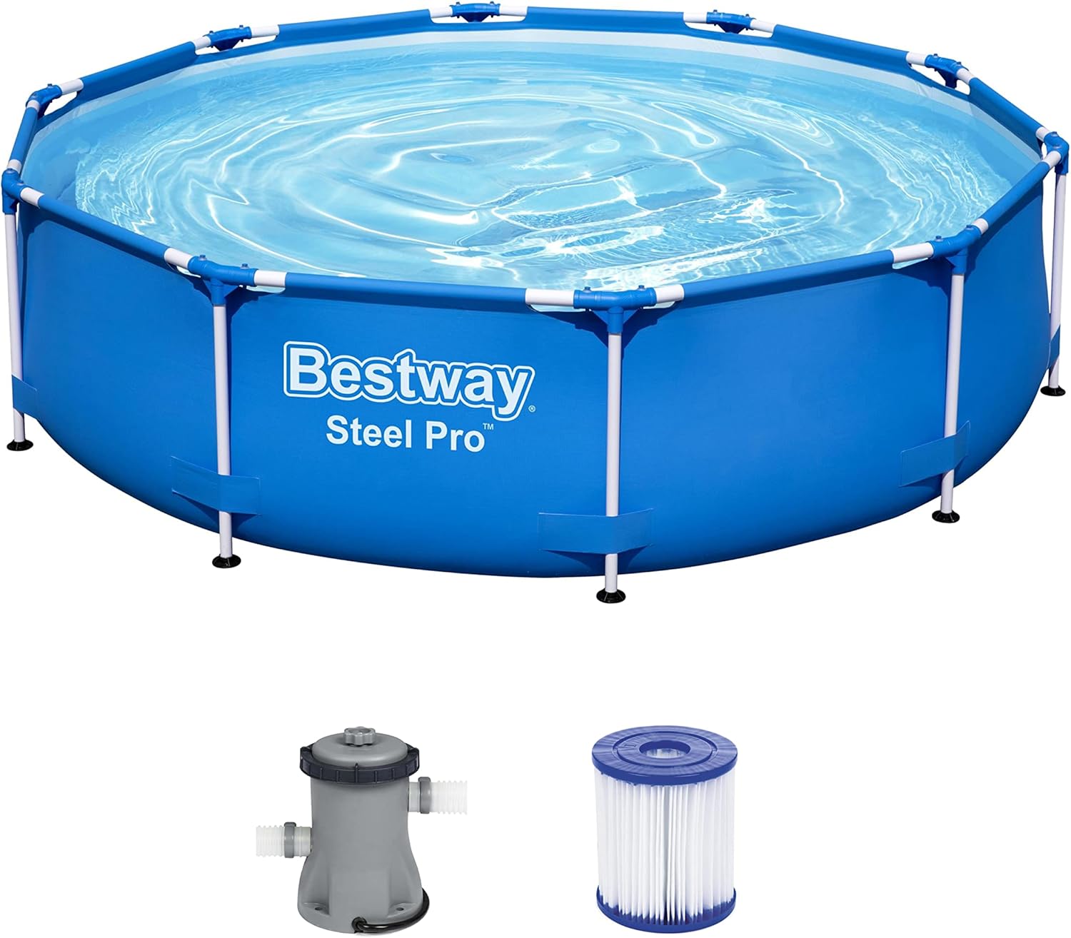 Bestway Steel Pro Frame Pool-Set mit Filterpumpe Ø 305 x 76 cm, blau, rund