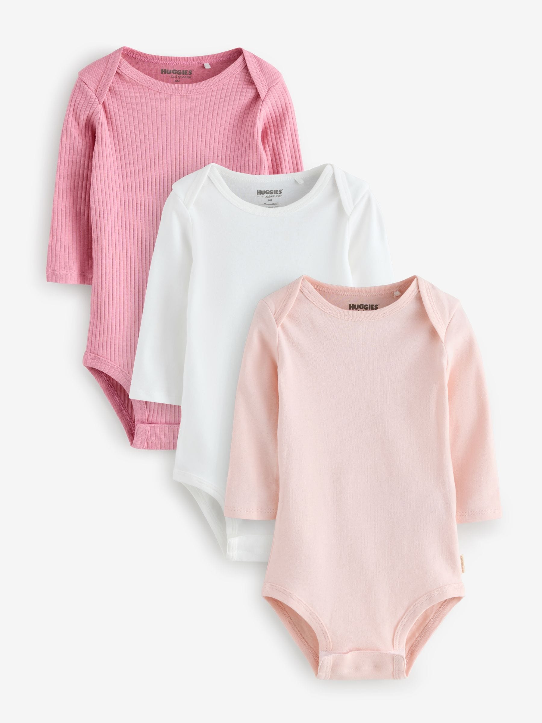 Roze - Huggies Baby Long Sleeve Envolope Neck Bodysuits 3 Pack