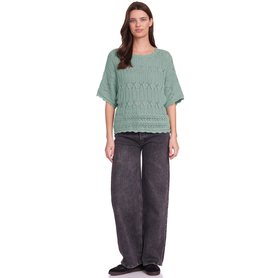 Gina Benotti Damen Strickshirt in Häkel-Optik salbei