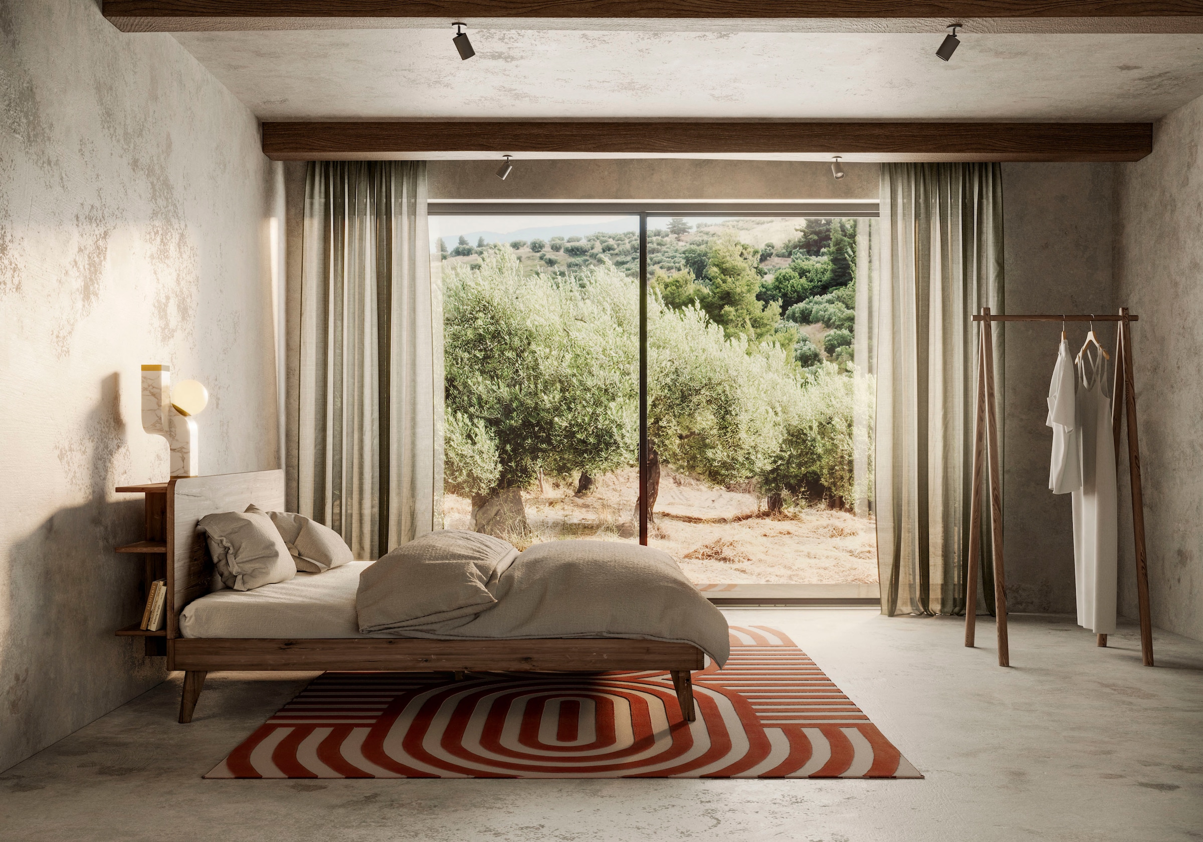 Karup Design Bettgestell »RETREAT BED« aus Kiefer massiv mit Lattenrost, Kopfteil mit 3 Ablagen