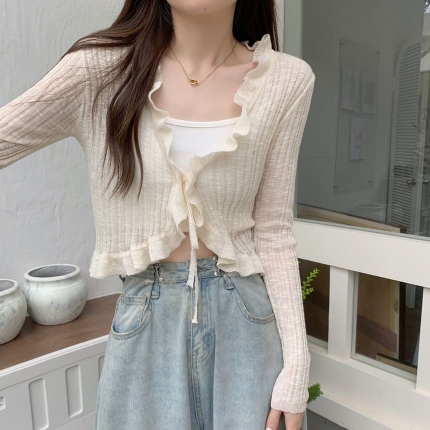 Shinsei - Effen cropped vest met ruches