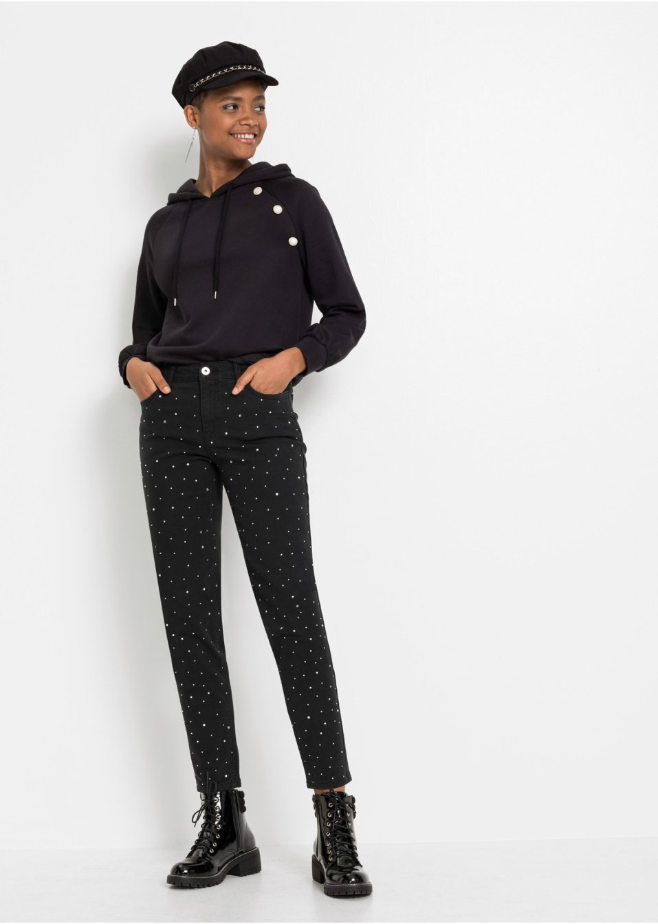 Pantalon extensible avec pierres brillantes