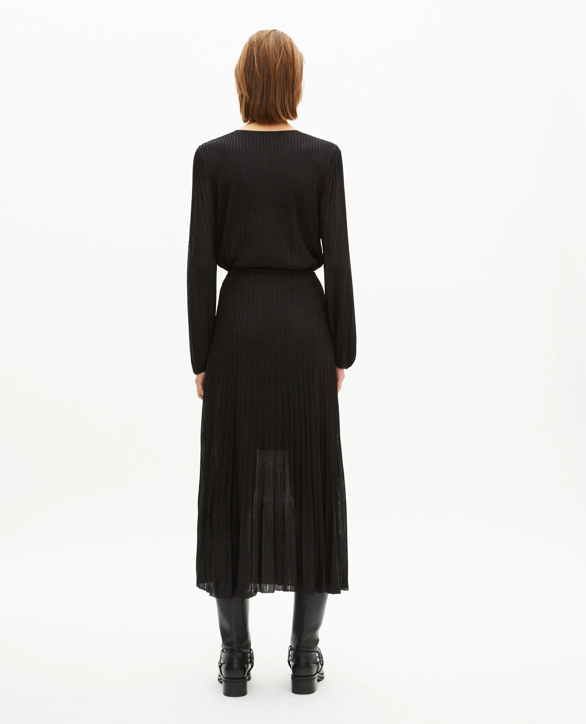 Robe longue plissée en lurex noire