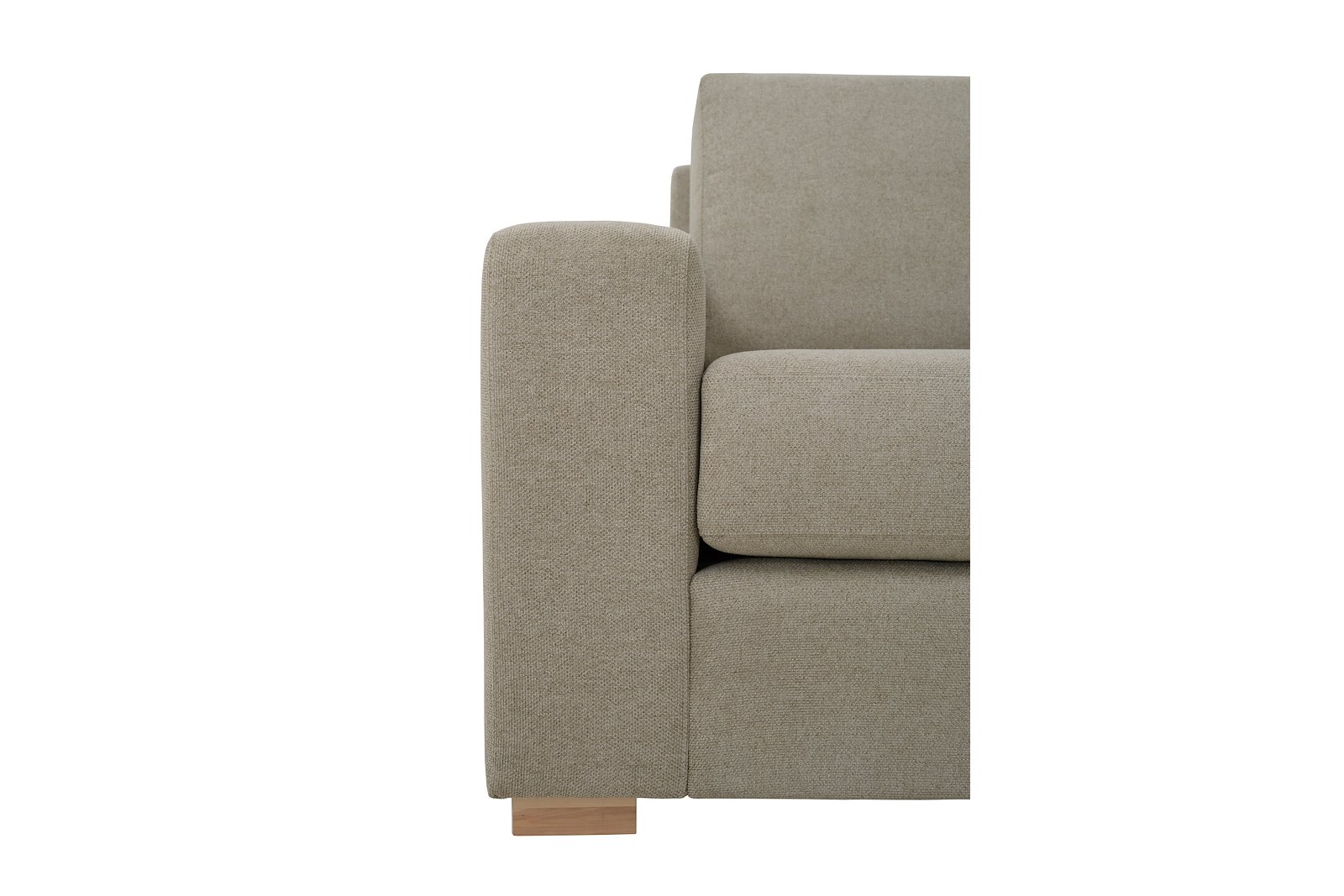 Modern Living hjørnesofa 3-seter med åpen ende høyre i tekstil Brooklyn 9 Cappuccino med arm A og ben 1 hvitvasket eik. Faste puter