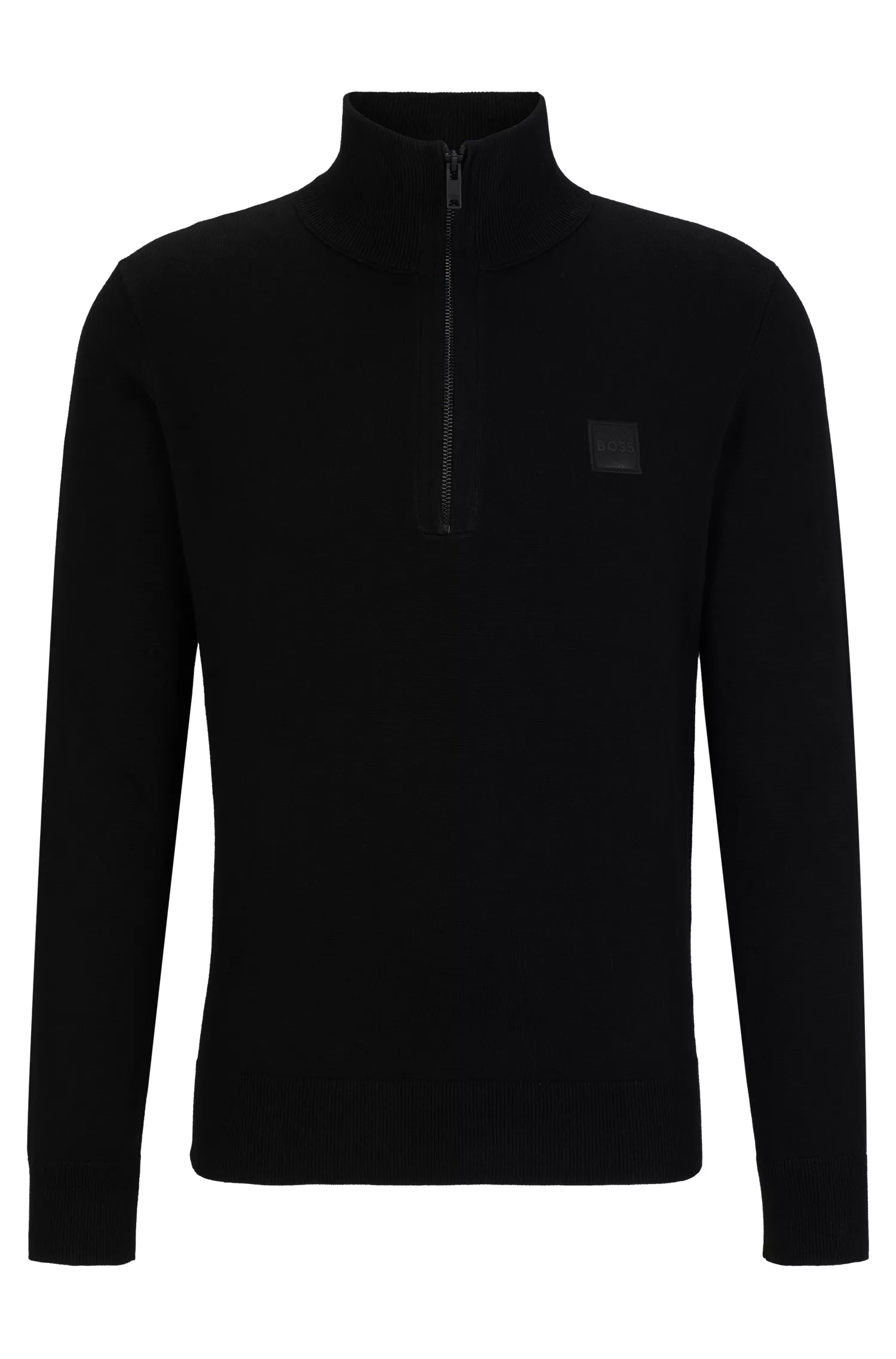 Suéter de malha BOSS laranja com zíper no pescoço, em algodão e cashmere.