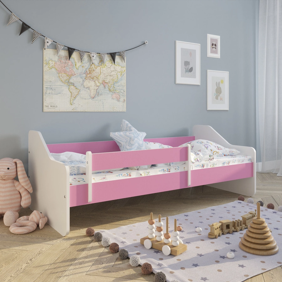 Kids Collective Kinderbett 80x160 | 80x180 cm mit Rausfallschutz & Lattenrost pink mit Matratze