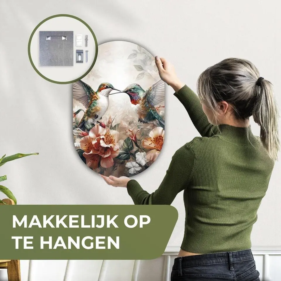 MuchoWow Wand decoratie 40x60cm Kolibrie Vogels Bloemen