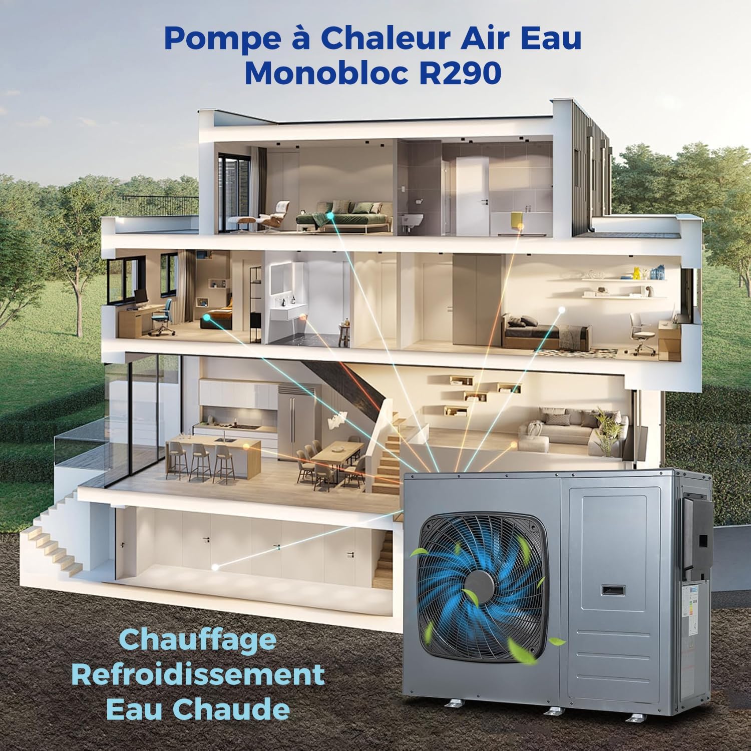 Smad R290 A+++ Inverter Luft Wärmepumpe, COP 4.8, 10KW, Kühlung, Warmwasser, Heizung, monoblock, Wifi, 220-240V 50Hz, Frostschutz, Silent-Modus, elektrische Zusatzheizung