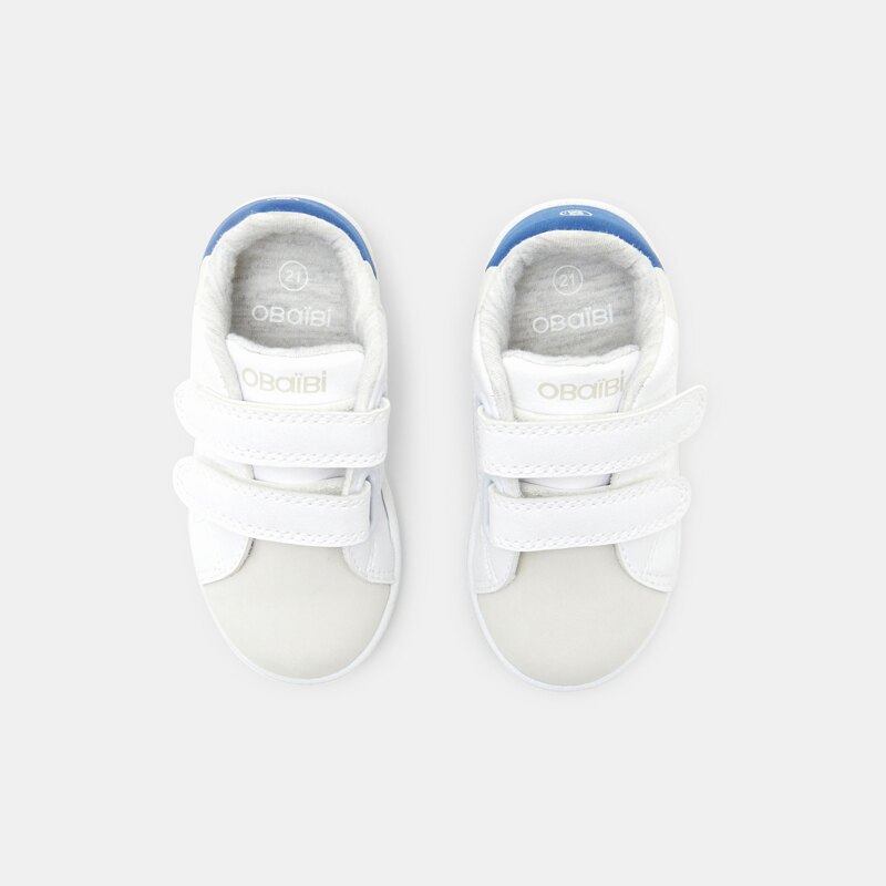 Tennis tricolores à scratchs blanches bébé garçon Blanc