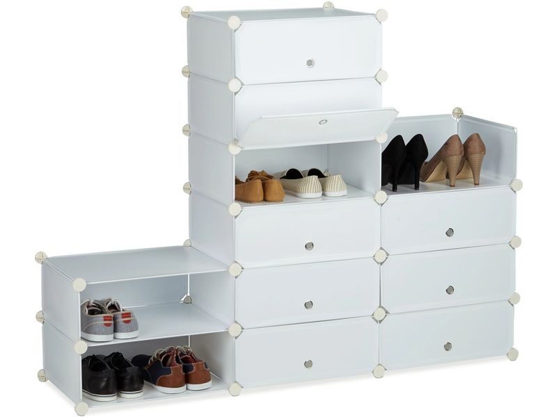 relaxdays Schuhschrank mit 12 Fächern Silber/Transparent/We Schuhschrank zum Zusammenstecken