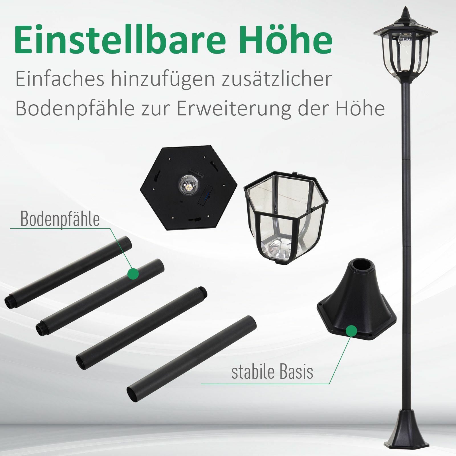 Outsunny Solar Gartenlaterne mit LED schwarz 26,5 x 177 cm (ØxH)