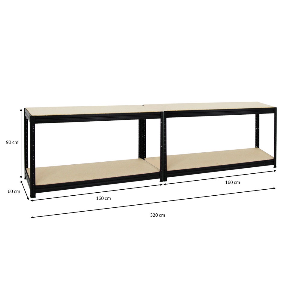 PROREGAL Mega Deal 2x In hoogte verstelbare werkbank Dino HxBxD 90 x 160 x 60 cm Draagvermogen 600 kg Zwart