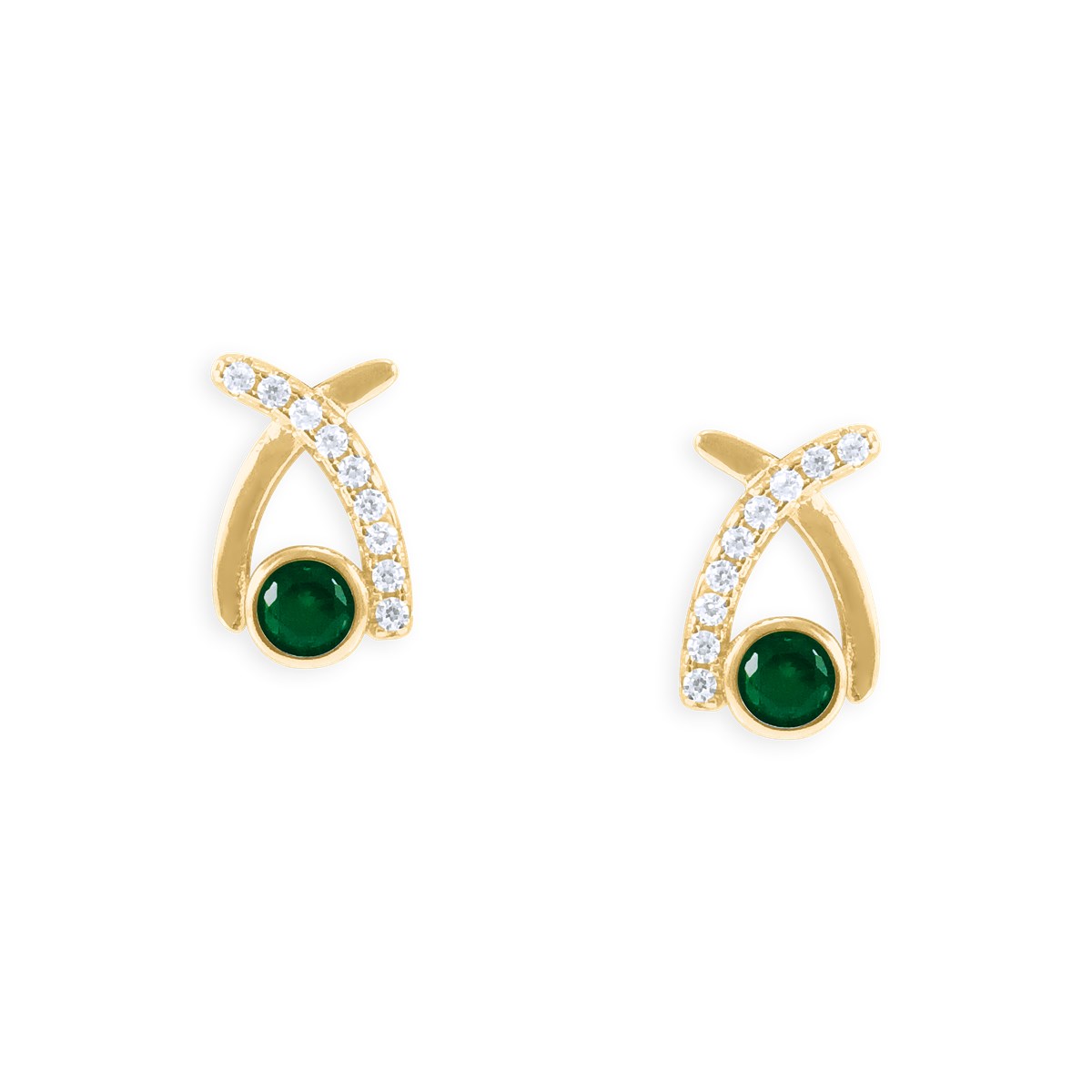 Boucles d'oreilles plaquées or avec oxydes de zirconium teinte émeraude