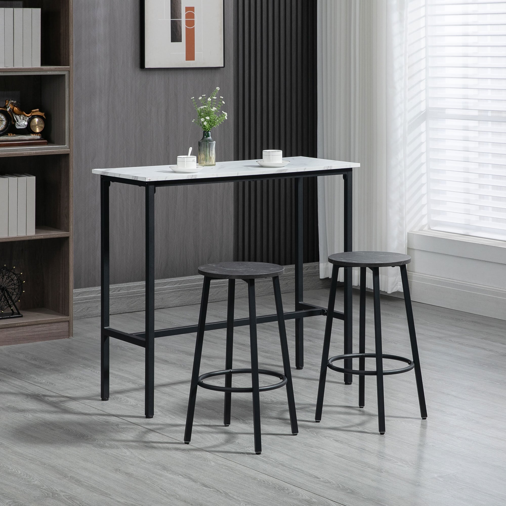 HOMCOM Bartisch Set mit Stahlrahmen schwarz, weiß 100L x 40B x 90H cm