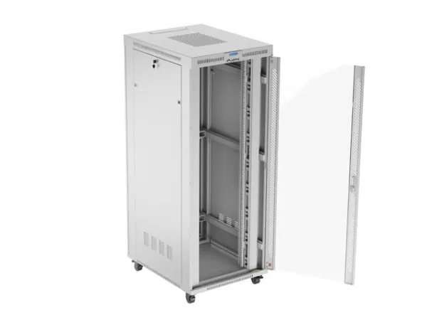 Lanberg FF01 series V2 - Rack kabinet - 800 x 1000, flad pakke, med glasdør - med LCD skærm, termostat - fritstående - grå, RAL 7035 - 42U - 19