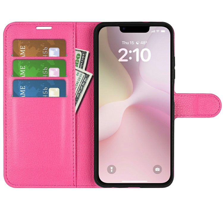 iPhone 16e Leder Tasche Flip Cover Litchi Look - Pink