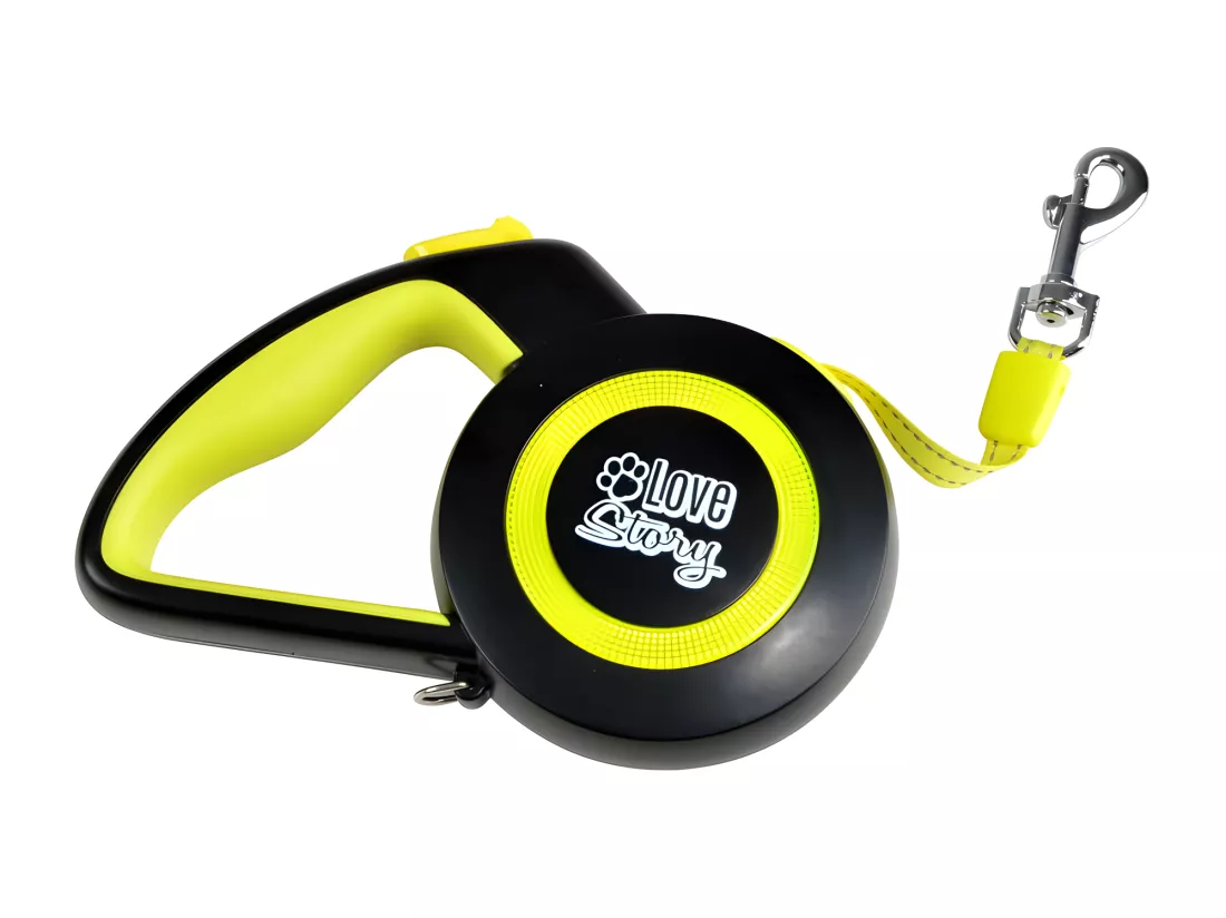 Laisse rétractable en plastique pour chein de 15 kg max - Jaune/Noir - Taille S (3m)