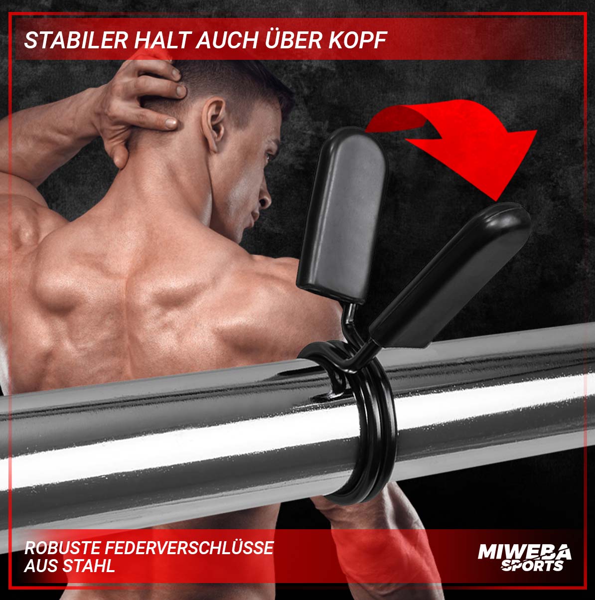 Miweba Sports Federverschluss, 2er-Set, für Hantelstangen mit ø 30/31 mm, Hantelverschluss aus Stahl