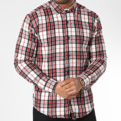 Chemise Manches Longues A Carreaux Dessen4 Blanc Bordeaux