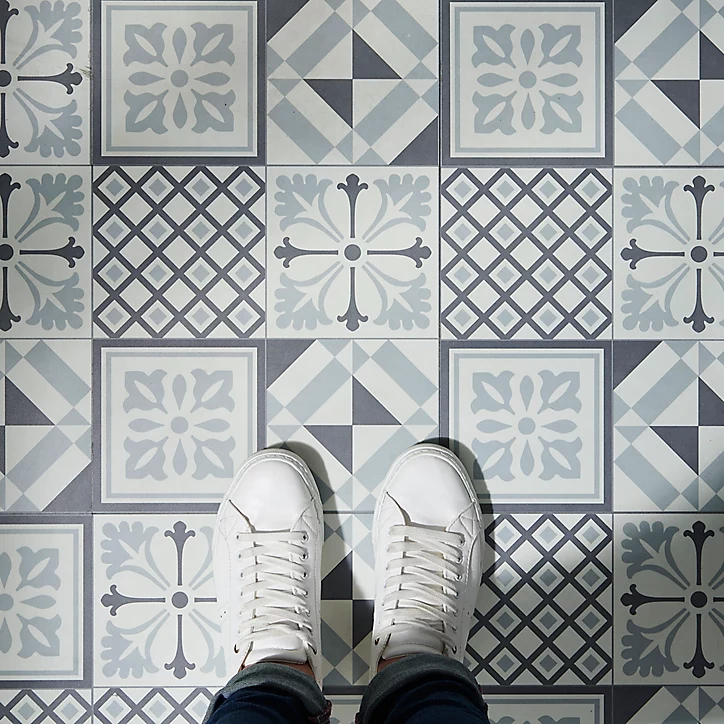 Dalle PVC adhésive PopRock Carreaux de ciment noir et blanc 30 x 30 cm GoodHome (vendue au carton)
