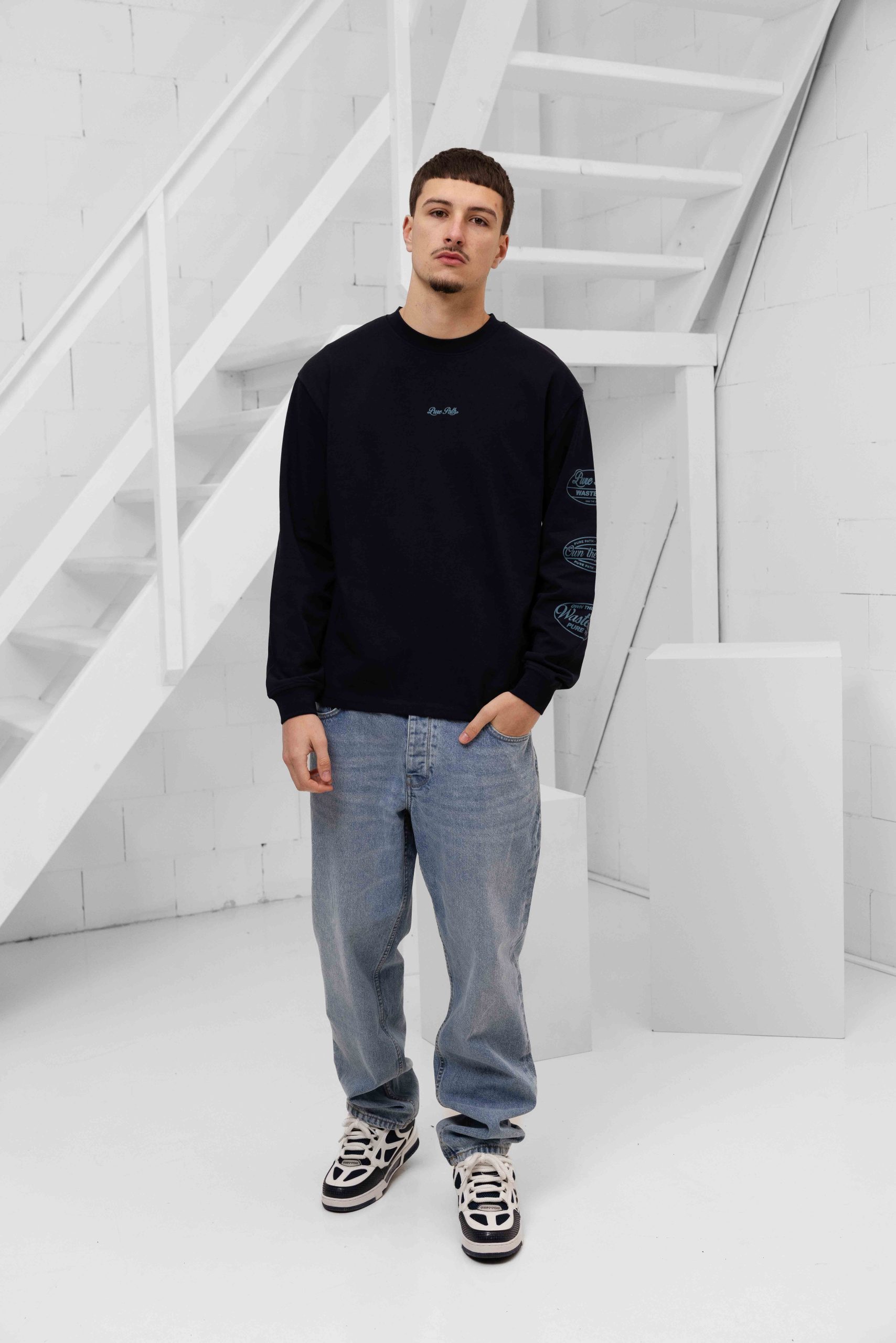 Pure Path Wasteland Patches Longsleeve T-Shirt Heren Donkerblauw