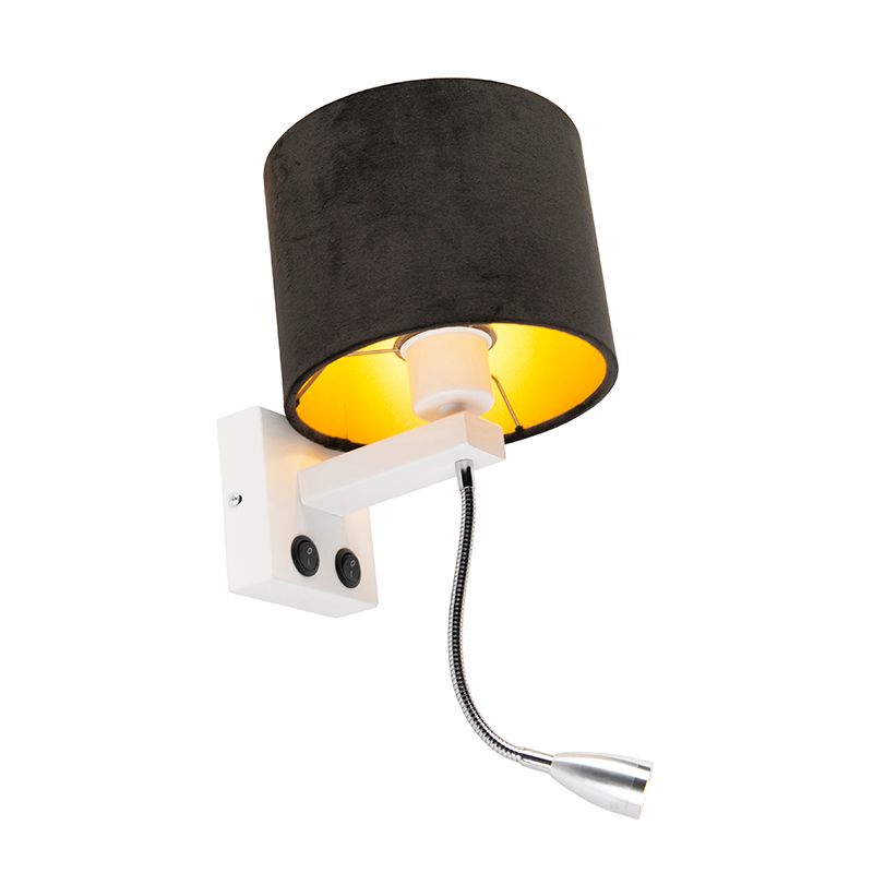 Moderne wandlamp wit met kap velours zwart - Brescia