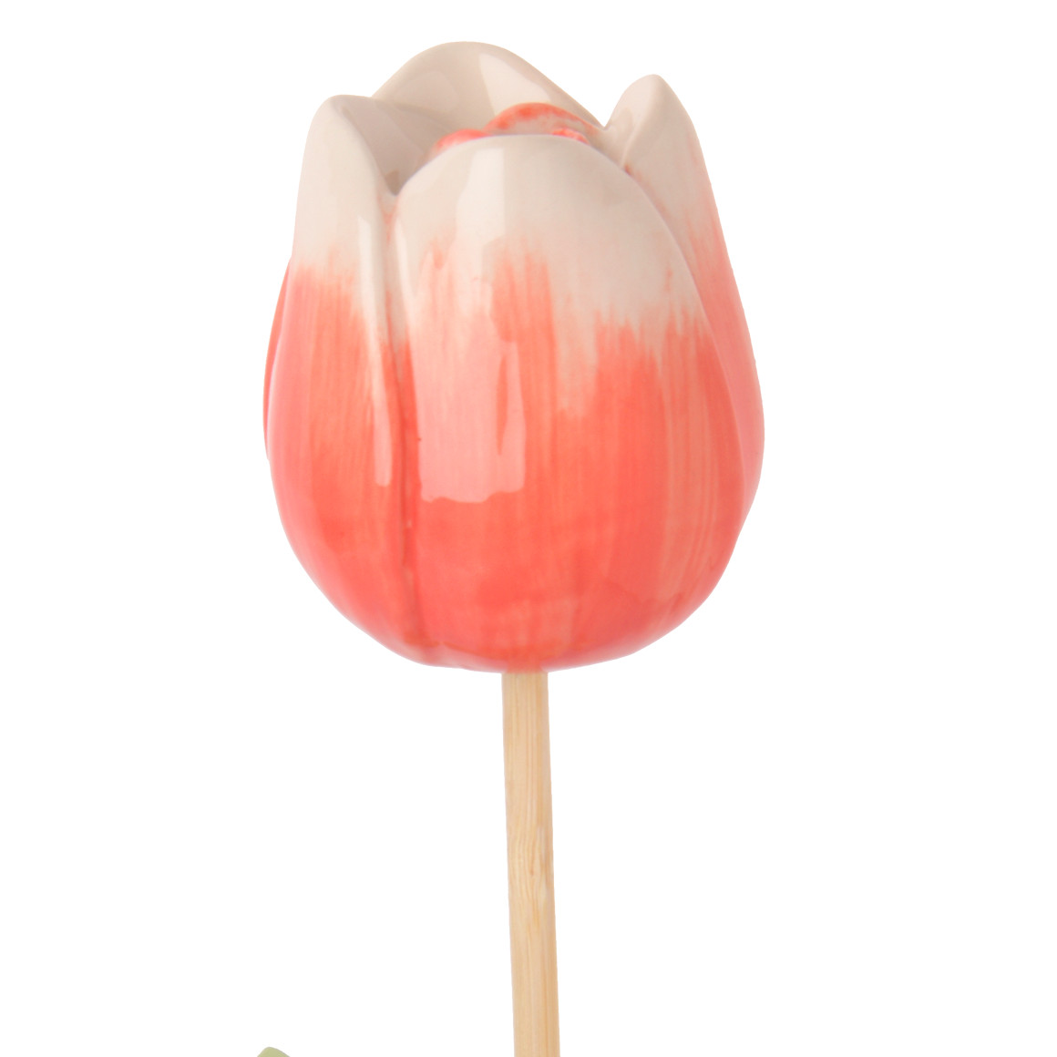 My Home Deko-Aufsteller Tulpe mit Keramik-Blüte hellrot / weiss