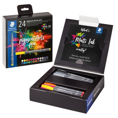 STAEDTLER Pigment brush 371 - 24 feutres pointe pinceau - couleurs assorties - encre Multi Ink intense