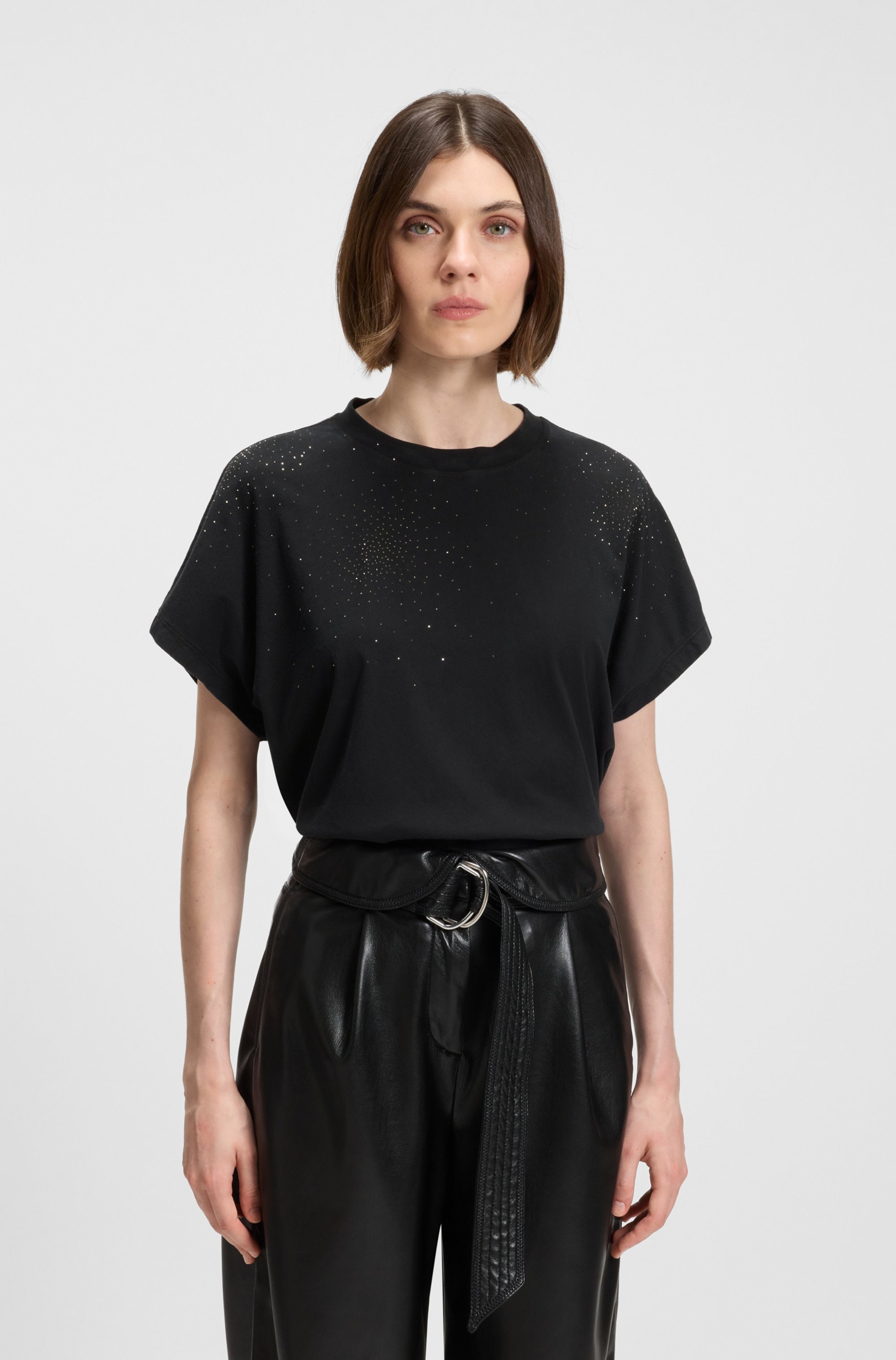 BOSS ORANGE T-Shirt »Emason Hotfix Premium Damenmode«, Oversized Fit mit Rundhals, Glitzer-Applikation
