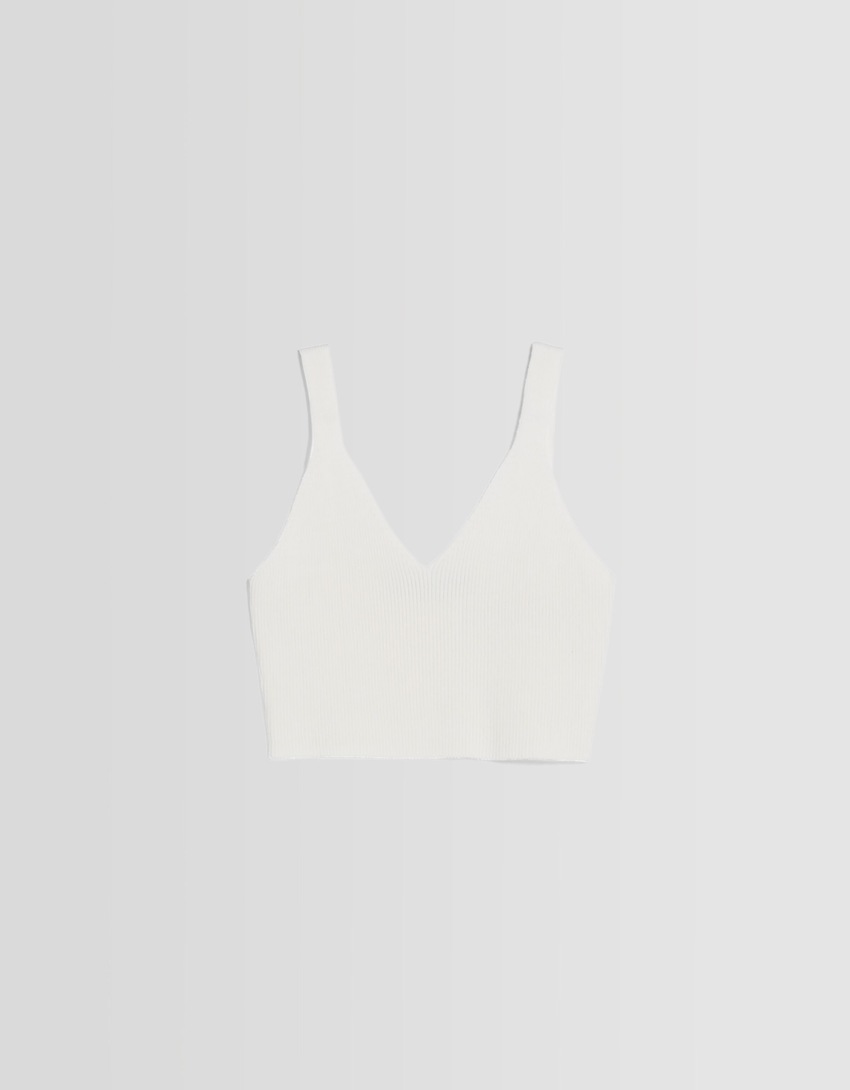 Blusa canelada com decote em V
