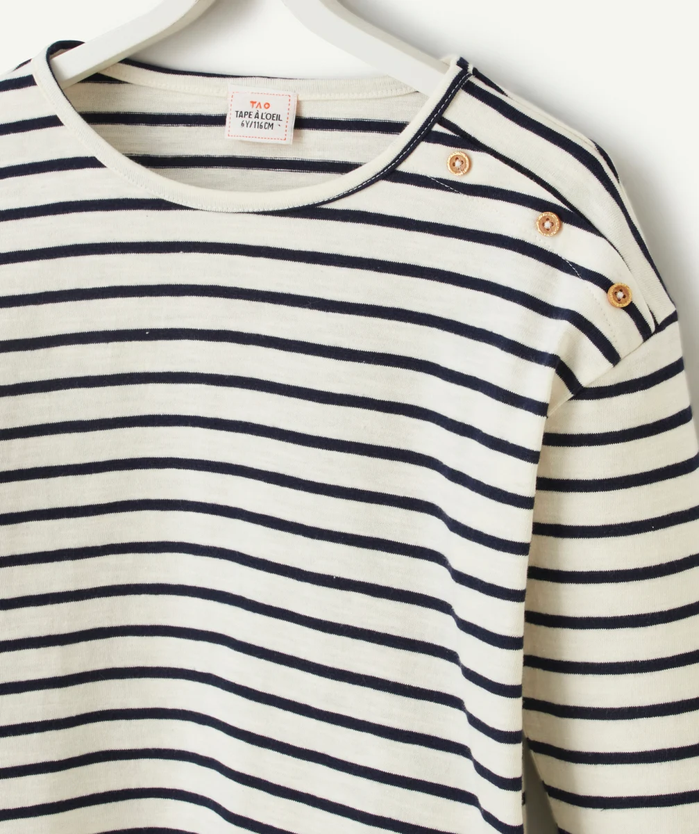 T-SHIRT MANCHES LONGUES FILLE EN COTON BIO RAYÉ MARINE