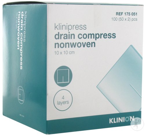 Klinion Klinipress Compresse Non-Tissée 10x10cm 4 Plis 100 Pièces (175051)