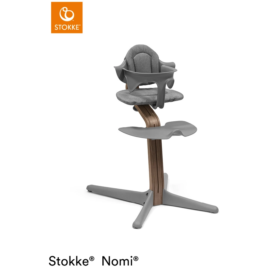STOKKE® Nomi® Hochstuhl Walnuss  grau inkl. Newborn Set grau  grau pink
