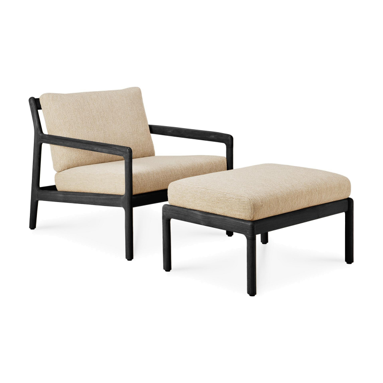 Ethnicraft Jack outdoor voetenbank teak zwart kussen beige
