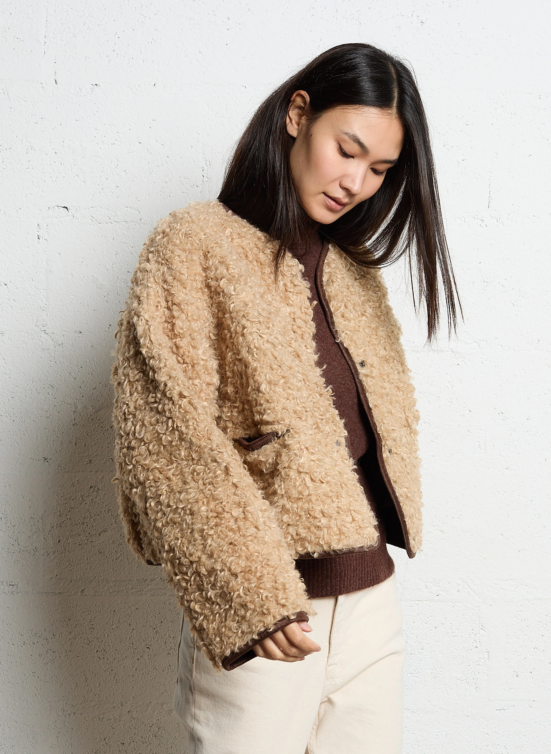 MANDY - Manteau court en fausse fourrure | Beige