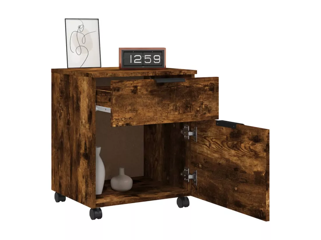 Classeur mobile avec roues Chêne fumé 45x38x54 cm Bois