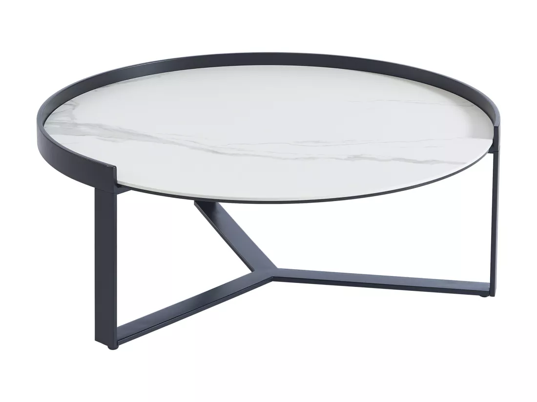 Tables basses gigognes en verre trempé fumé, céramique et métal - Effet marbre blanc et Noir - ZERILA de Maison Céphy
