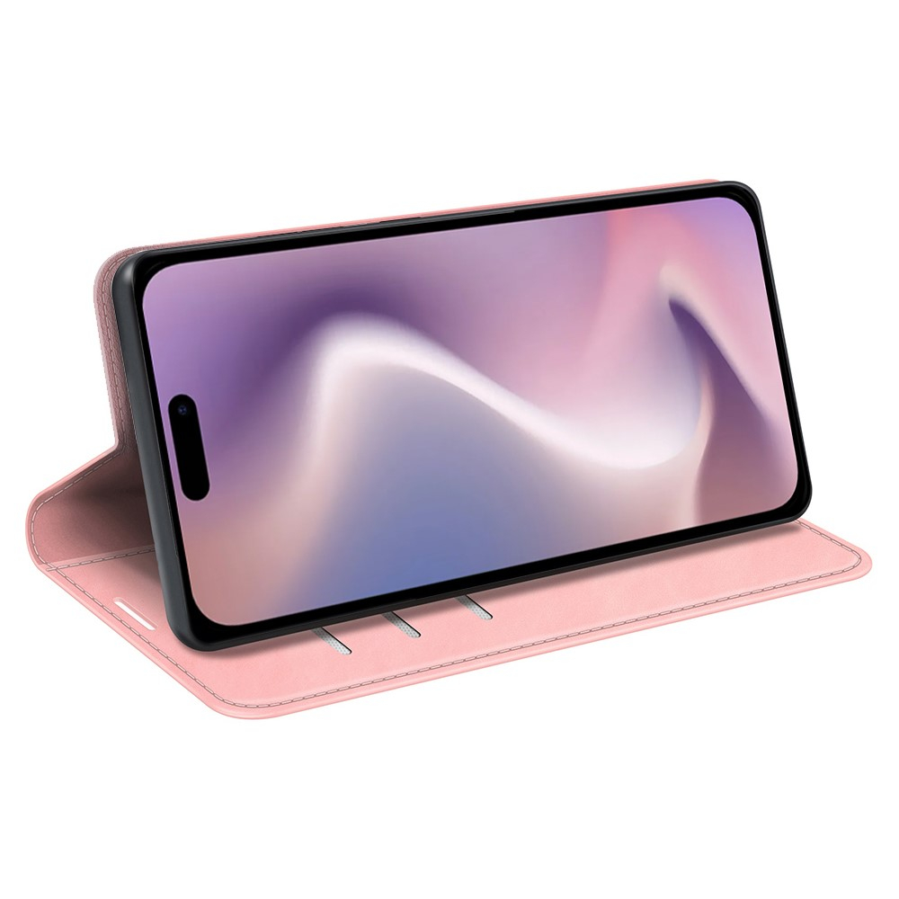 iPhone 16 Pro Vintage Leder Tasche Flip Cover Fashion Design - Rosa