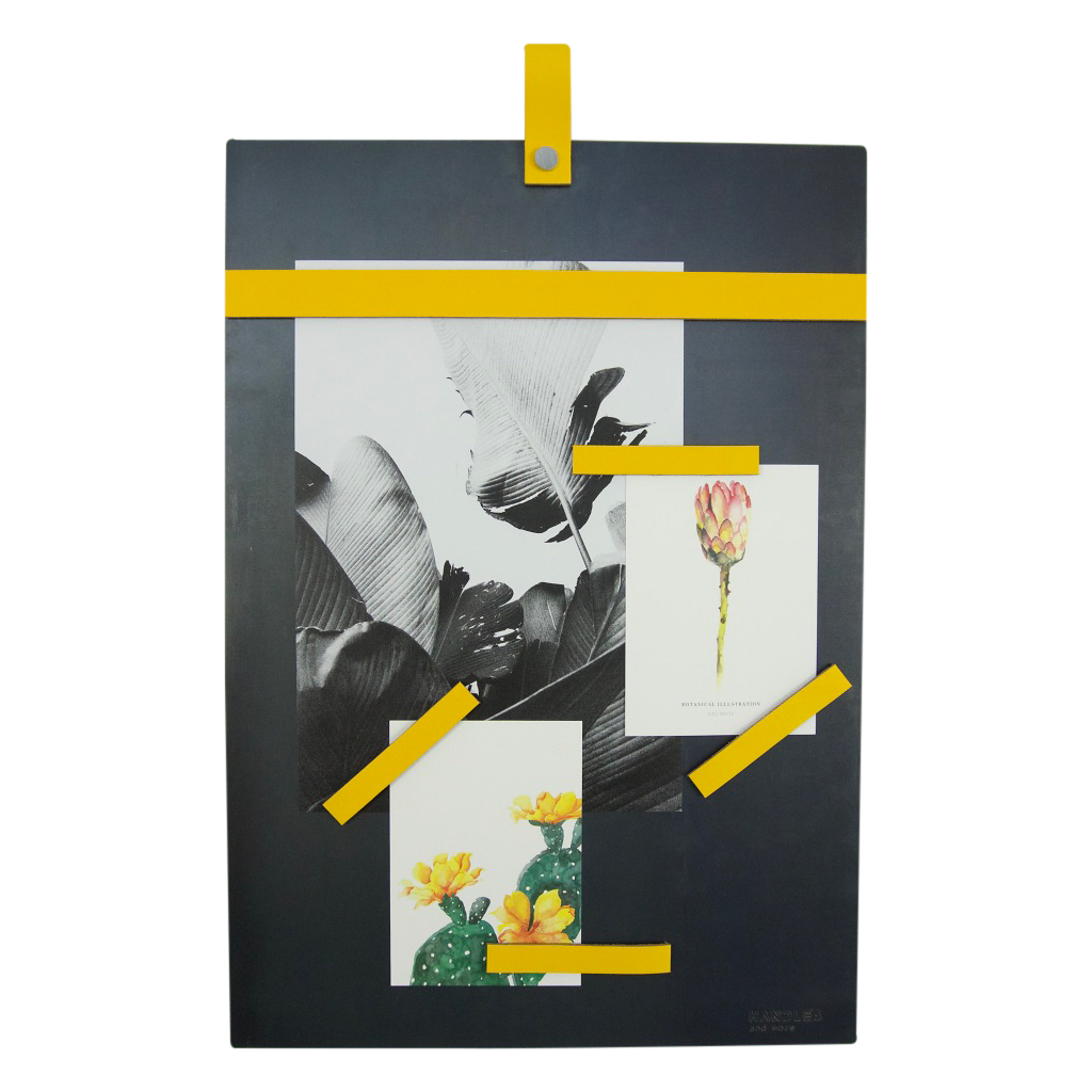Magneetbord met magneetstrips Leer: Geel (inclusief 6 leren magneetstrips)