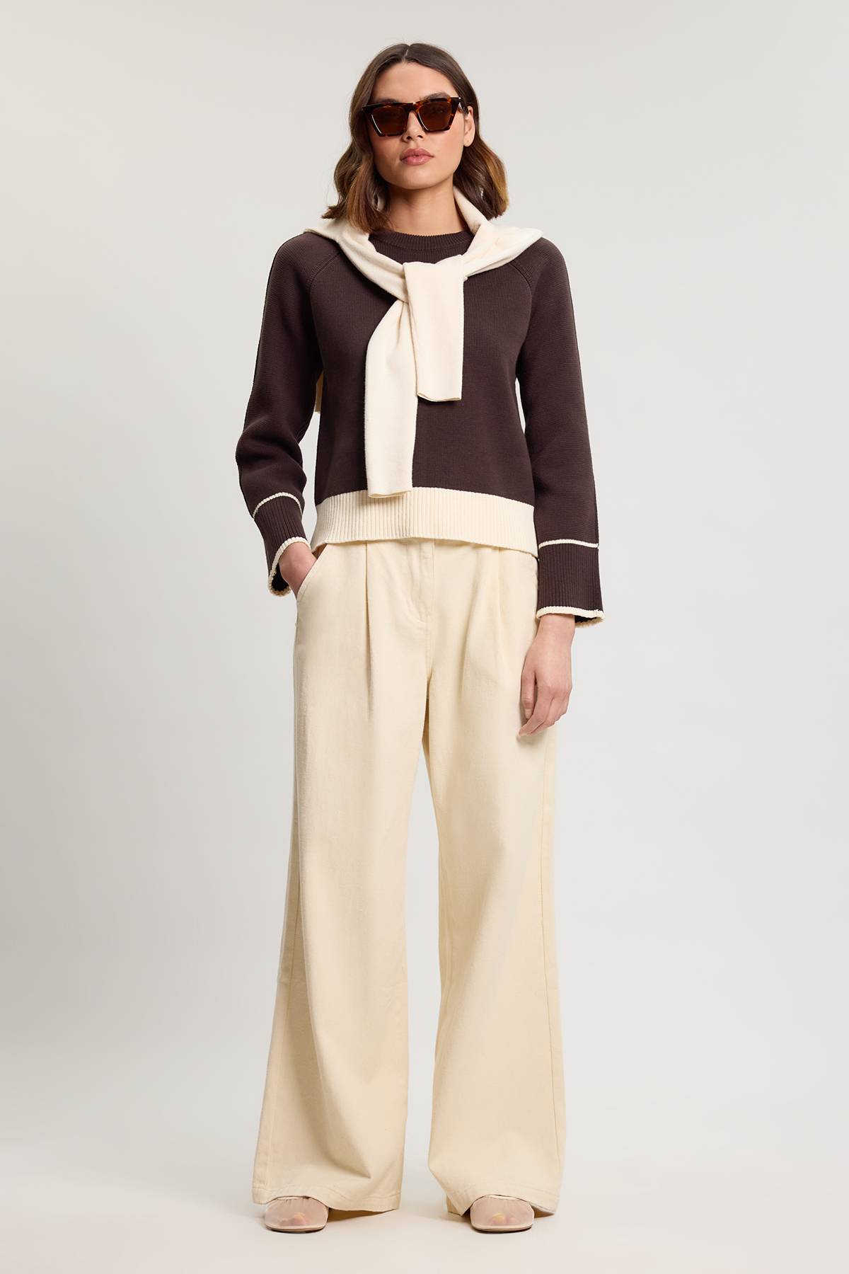 KarenMillen Synthétiquell Col Rond En Maille De Coton À Liserés Contrastés
