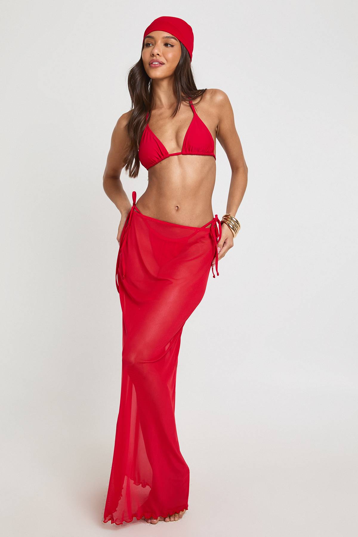 boohoo Ensemble Bikini Triangle Avec Jupe Maxi Et Foulard