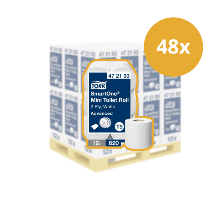 Tork 472193 Smart One Mini Toiletpapier Actie Tork T9 Systeem Pak a 12 Rollen Pallet Afname (472193P)