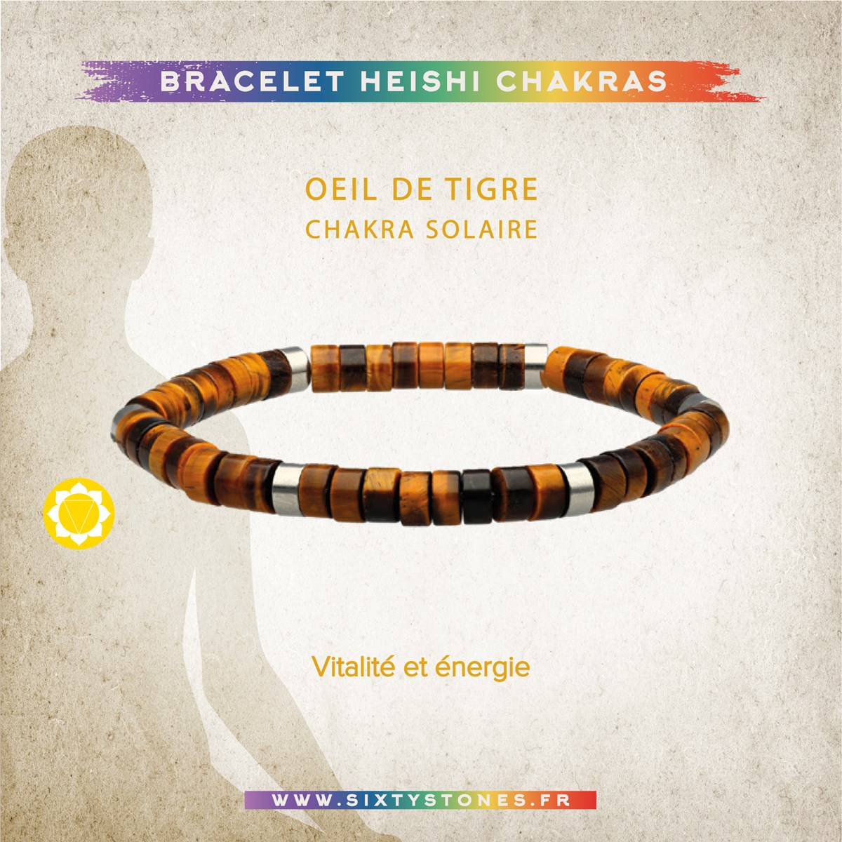 Bracelet Chakra Perles Heishi Oeil De Tigre-XS-14cm