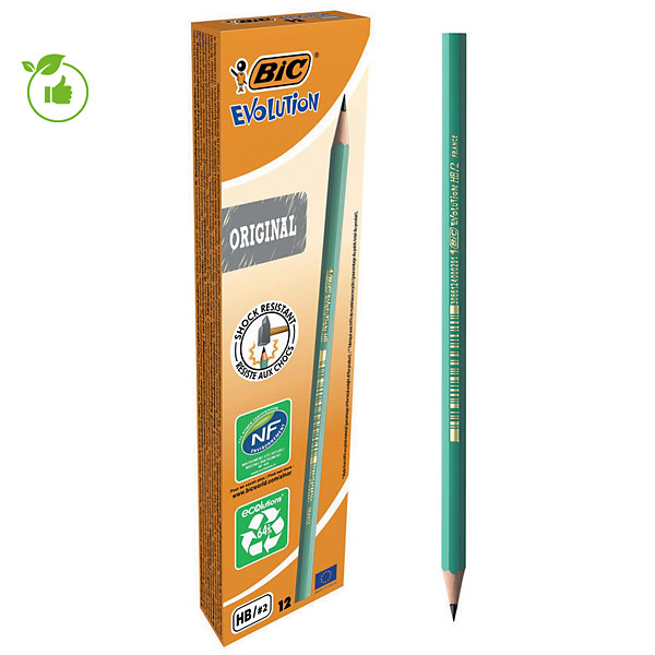 Crayons bois HB sans gomme Evolution Bic, lot de 12