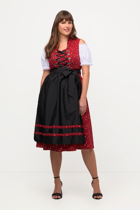 Dirndl, Schnürung, Stehkragen, V-Ausschnitt, ärmellos