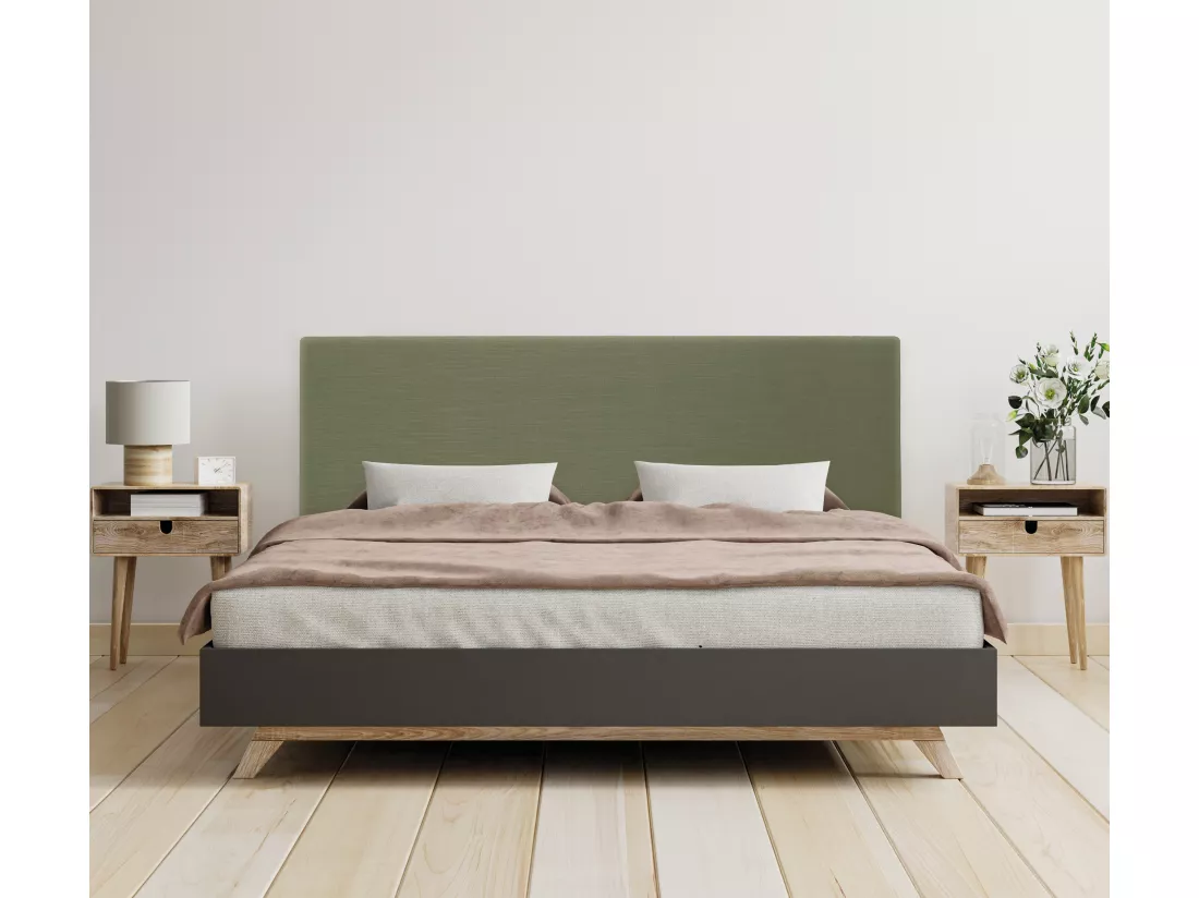 DHOME Tête de lit en lin naturel lisse 145x105cm avec pieds Lits 135/140 - Vert