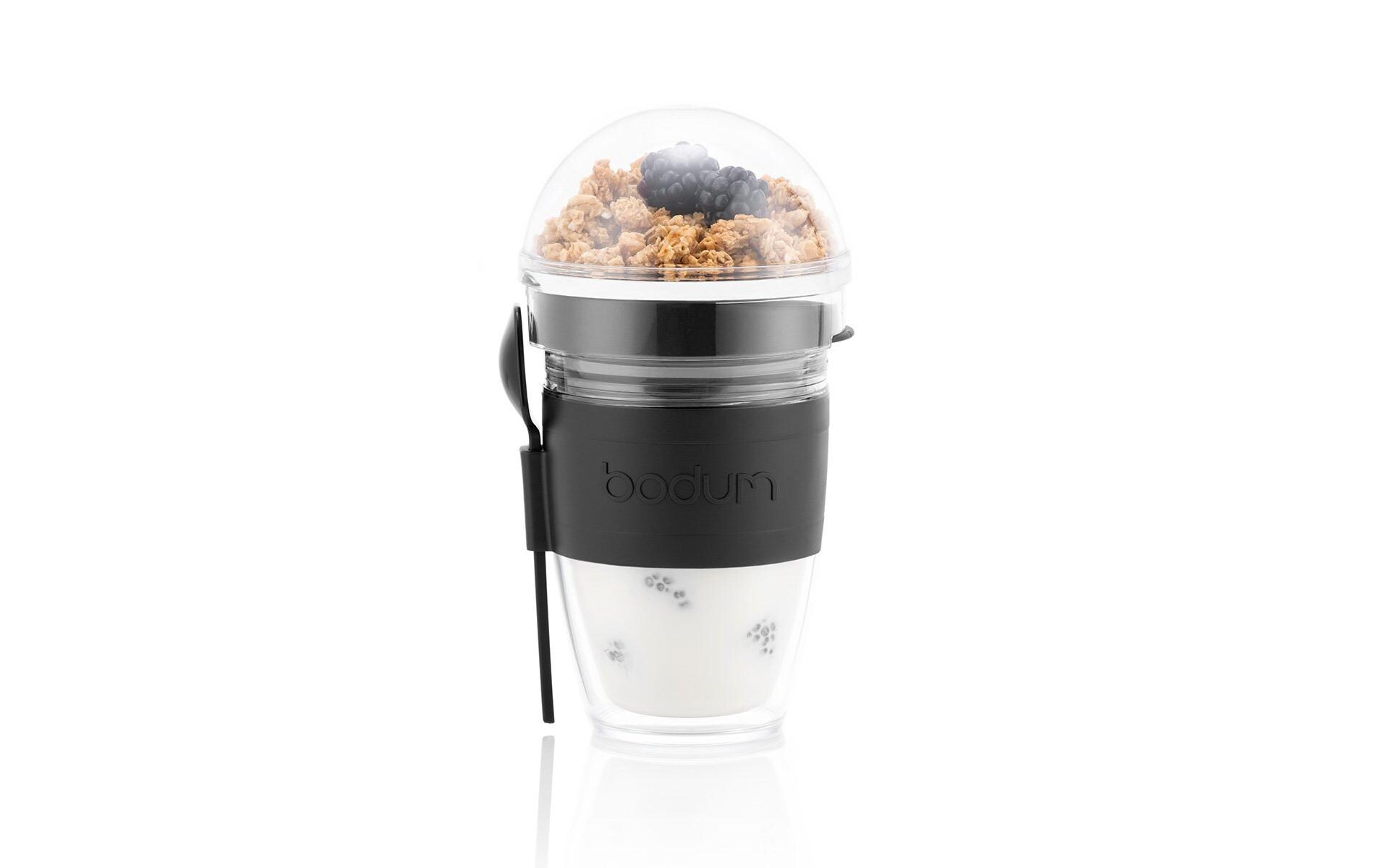 Joghurtbecher mit Granolabehälter Joycup Schwarz, 0.25 lWiederverwendbarer Snack-Becher