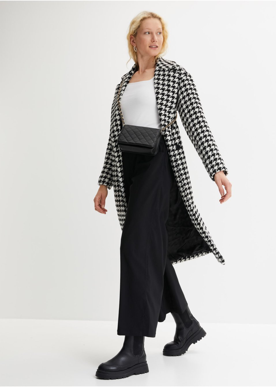 Pantalon taille extensible en bengaline avec jambes larges et fente, taille confortable