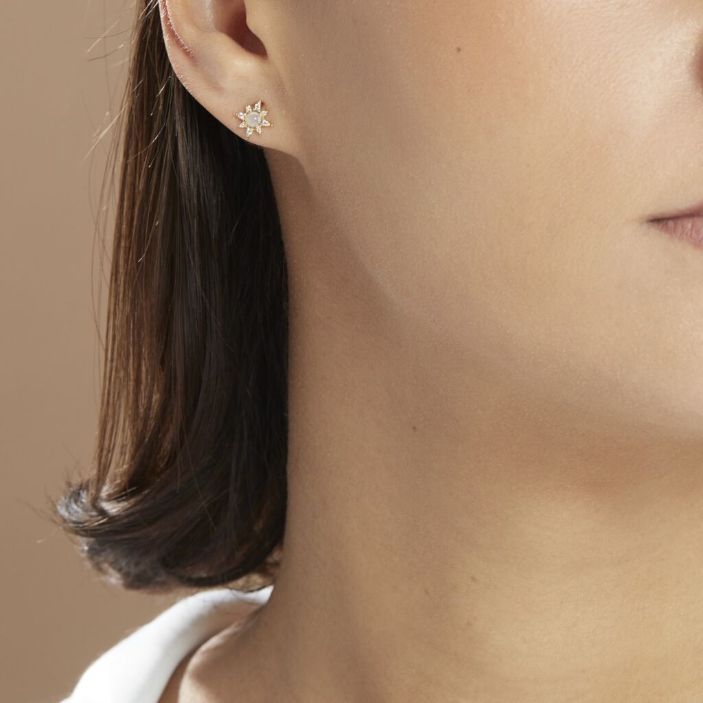 Boucles D'oreilles Puces Terry Or Jaune Calcedoine Et Oxyde